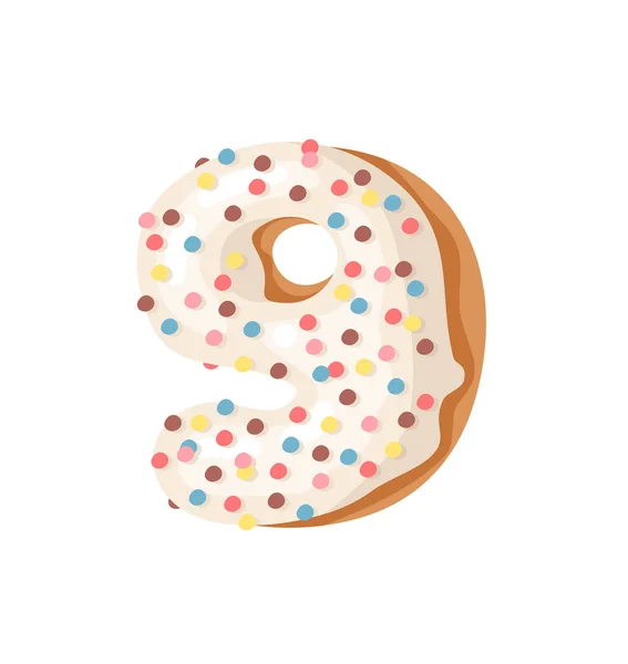 Tecknade Vektorillustration Donut Nummer Hand Dras Teckensnitt Med Söt Bulle — Stock vektor