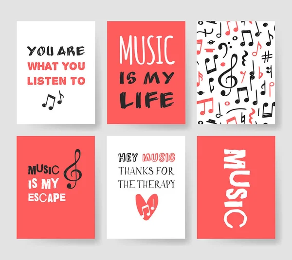 Conjunto Mano Dibujado Cita Sobre Música Ilustración Doodle Tinta Creativa — Vector de stock