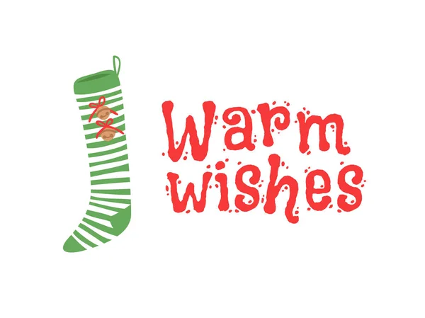Χέρι Που Cozy Χριστούγεννα Κάλτσες Για Δώρα Άσπρο Φόντο Χαρούμενος — Διανυσματικό Αρχείο