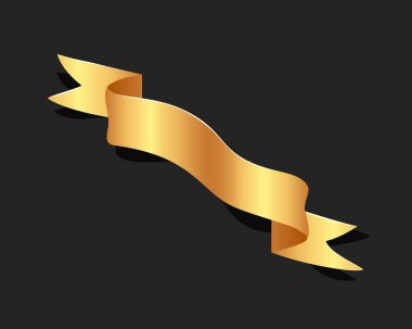 Elle çizilmiş izole blacke zemin üzerine altın saten kurdeleler. Düz nesneleri tasarımınız için. Vektör sanat çizim