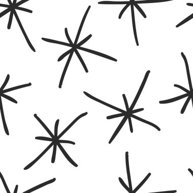 Elle çizilmiş seamless modeli. Siyah ve beyaz arka plan. Özet doodle çizim kar tanesi. Vektör sanat illüstrasyon kar