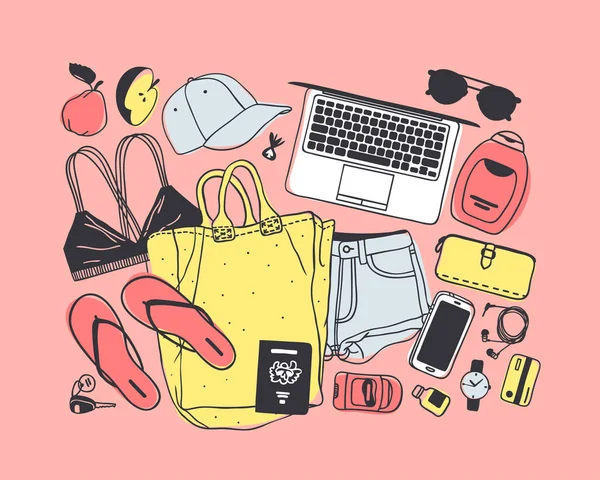 Ilustración Moda Dibujada Mano Que Hay Bolso Imagen Vectorial Objetos — Vector de stock