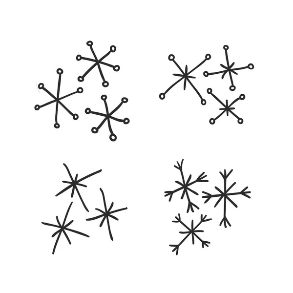 Hand Drawn Set Vintage Snowflakes Black White Background Abstract Doodle — Stock Vector