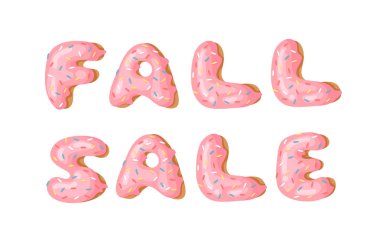 Çizgi film vektör çizim çörek ve kelime Güz satış. El çizim tatlı çörek çekilmiş. Gerçek yaratıcı sanat çalışmaları fırında