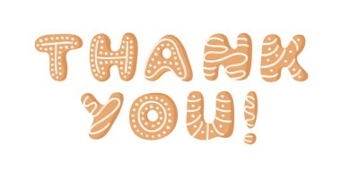 Çizgi film vektör çizim Zencefil Ekmek Çerezler kelime teşekkür ederim. Elle çizilmiş Noel yazı tipi. Gerçek yaratıcı tatil alfabe fırında