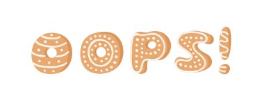 Çizgi film vektör çizim Zencefil Ekmek Çerezler kelime Oops! Elle çizilmiş Noel yazı tipi. Gerçek yaratıcı tatil alfabe fırında