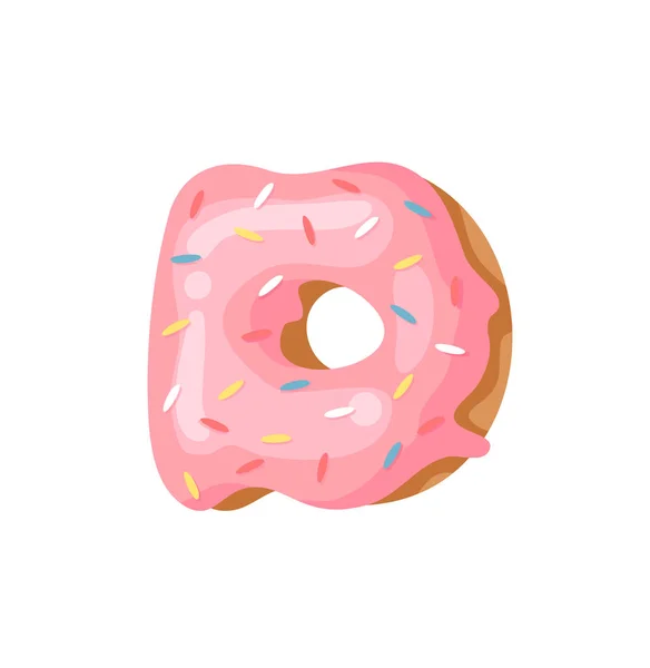 Tecknade Vektorillustration Donut Brev Hand Dras Teckensnitt Med Söt Bulle — Stock vektor