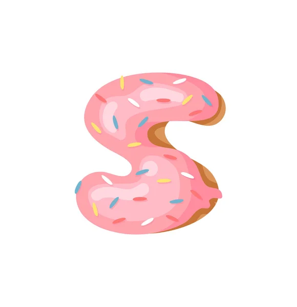 Ilustrasi Vektor Kartun Donut Letters Hand Digambar Dengan Roti Manis - Stok Vektor