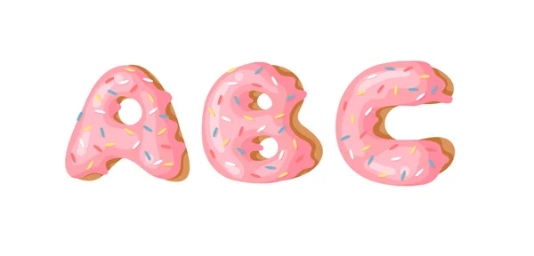 Cartoon Vectorillustratie Donut Letters Abc Hand Getekende Lettertype Met Zoete — Stockvector