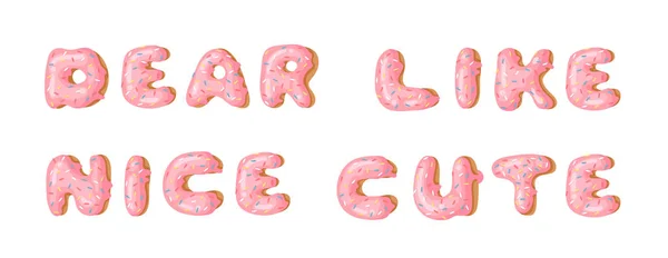Cartoon Vector Illustratie Donut Word Lieve Zoals Nice Cute Hand — Stockvector