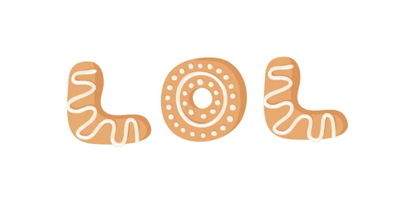 Cartoon Vector Illustration Ginger Bread Cookies Word Lol Hand Drawn — Stock Vector