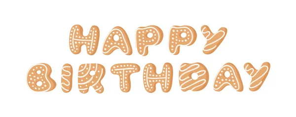 Cartoon Vector Illustration Ginger Bread Cookies Word Happy Birthday Ручной — стоковый вектор