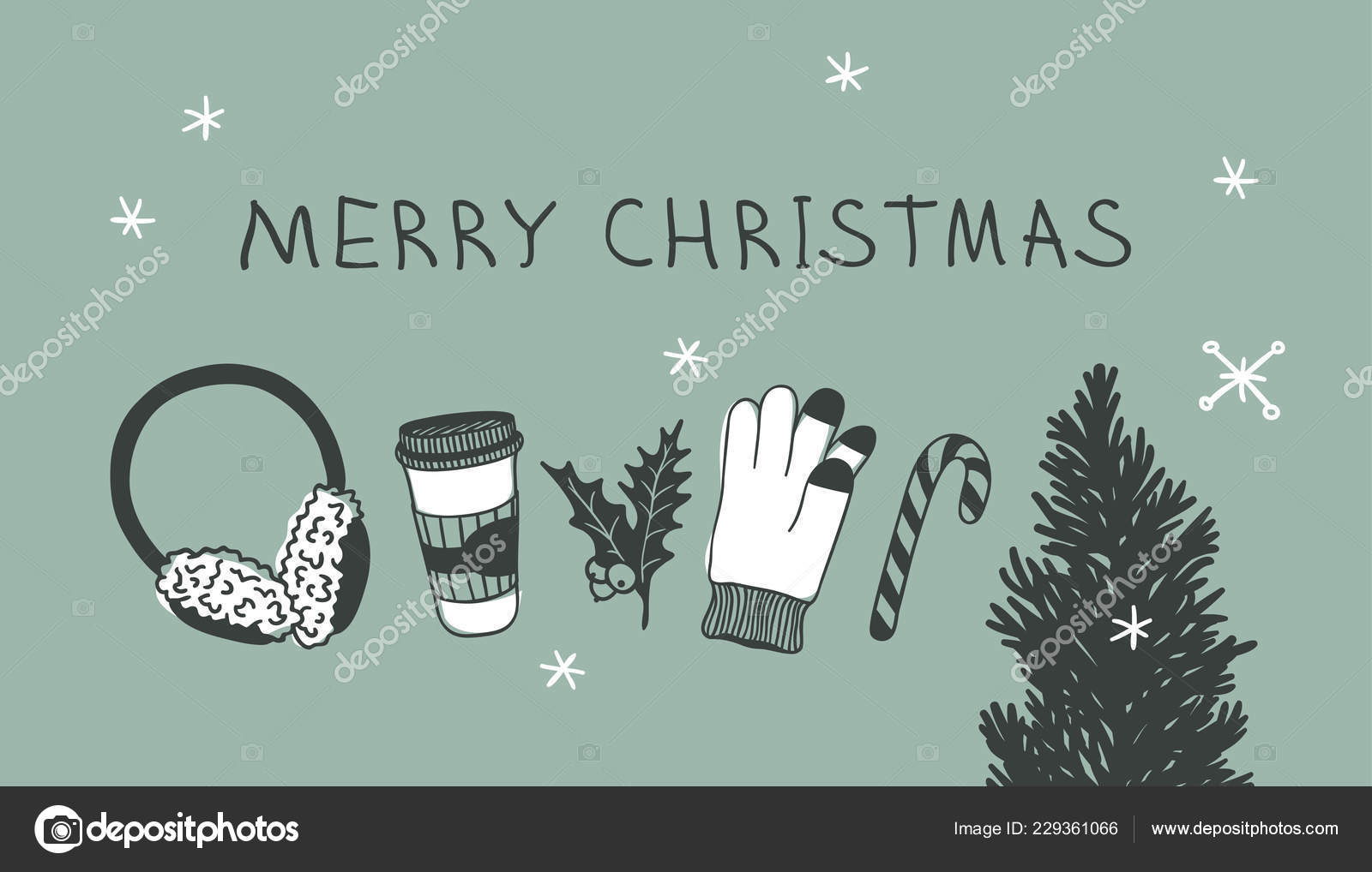 Hand Drawn Christmas Tree Set Rink Green Background Creative