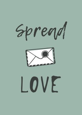 El üzerinde yeşil renkli romantik mektup çekilmiş. Yaratıcı mürekkep sanat eseri. Gerçek vektör doodle çizim ve metin Spread Love