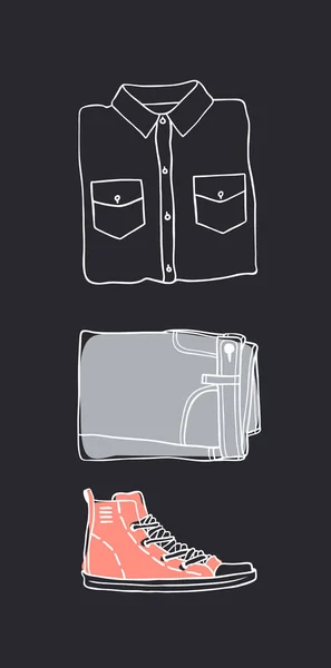 Set Disegnato Mano Jeans Wear Sfondo Vettore Moda Illustrazione Effettiva — Vettoriale Stock