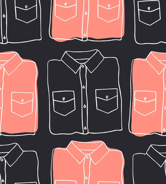 El kot giyim ile seamless modeli çekilmiş. Moda vektör arka plan. Gerçek illüstrasyon Denim kıyafeti. Özgün doodle tarzı giyim çizim. Yaratıcı mürekkep sanat eseri