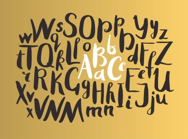 Yazı alfabesi. Mürekkep yazı tipi yapılmış. Elle çizilmiş bir fırça ile yazılmış mektuplar. Trendy hipster vektör çizim - vektör