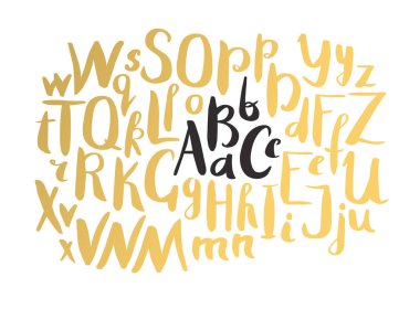 Yazı alfabesi. Mürekkep yazı tipi yapılmış. Elle çizilmiş bir fırça ile yazılmış mektuplar. Trendy hipster vektör çizim - vektör