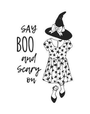 dizi düz Cadılar Bayramı simgeler, siyah ve beyaz, vektör çizim 