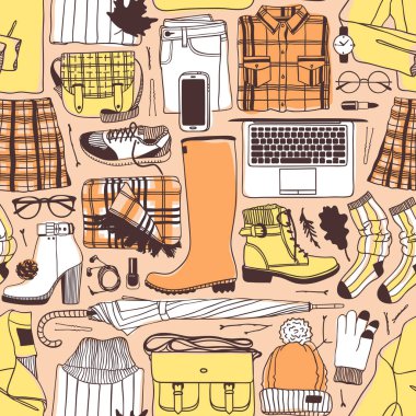 Elle çizilmiş sonbahar desen. Sonbahar vektör arka plan. Sanatsal doddle çizim. Yaratıcı mürekkep sanat eseri. Moda çizim nesneleri