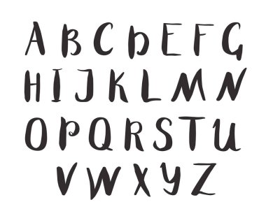 Yazı alfabesi. Mürekkep yazı tipi yapılmış. Elle çizilmiş bir fırça ile yazılmış mektuplar. Trendy hipster vektör çizim - vektör