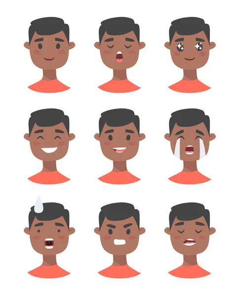 Uppsättning Manliga Emojitecken Tecknad Film Sinnesrörelse Stilikoner Isolerade Svarta Pojkar — Stock vektor