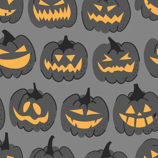 Dizi Düz Halloween Pumpkins Siyah Beyaz Vektör Çizim — Stok Vektör