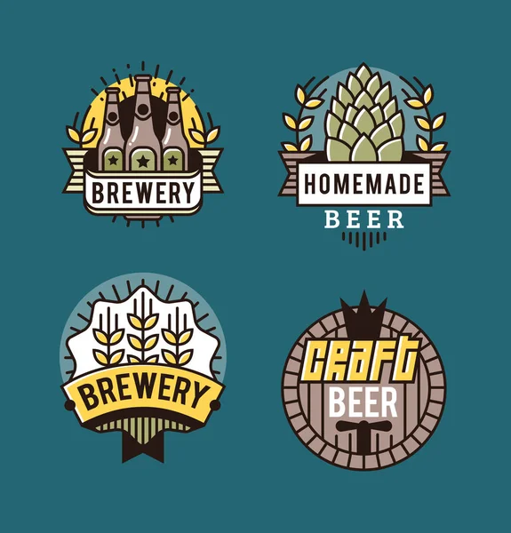 Vektorové Čáry Umění Odznak Craft Beer Logo Vintage Popisek Palírna — Stockový vektor
