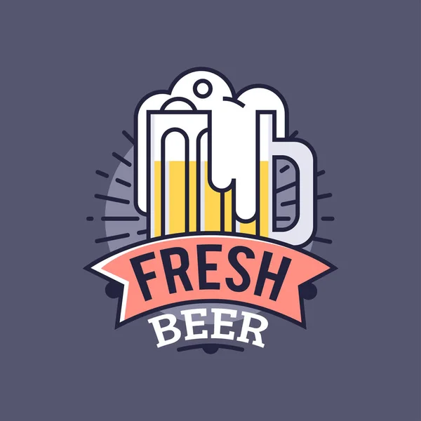 Значок Векторная Линия Логотип Craft Beer Винтажная Этикетка Пивоварни Паба — стоковый вектор