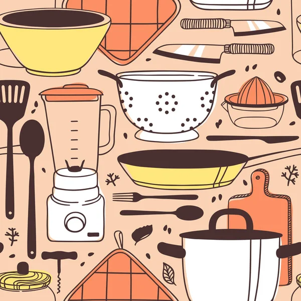 Handgezeichnete Illustration Kochwerkzeuge Geschirr Und Lebensmittel Kreative Tintenkunstwerke Tatsächliche Vektorzeichnung — Stockvektor