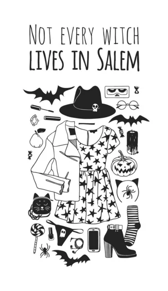 Conjunto Iconos Planos Halloween Blanco Negro Ilustración Vectorial — Vector de stock