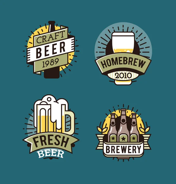 Значок Векторная Линия Логотип Craft Beer Винтажная Этикетка Пивоварни Паба — стоковый вектор