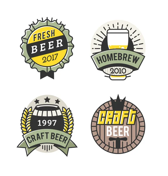 Distintivo Arte Linha Vetores Logotipo Cerveja Artesanal Etiqueta Vintage Para — Vetor de Stock