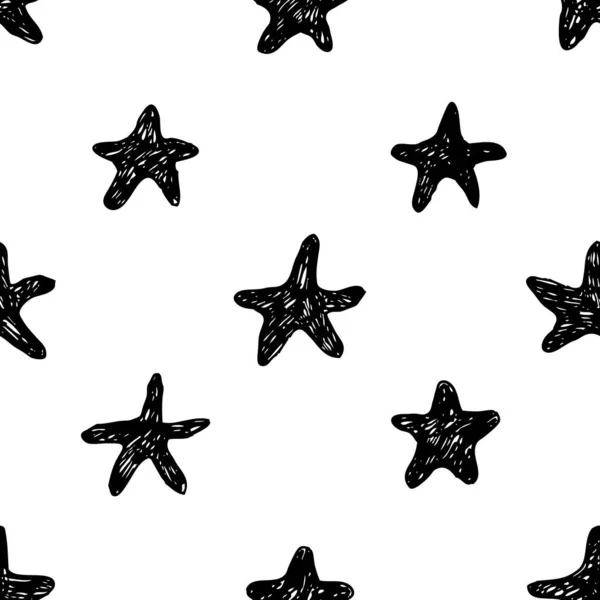 Padrão Sem Costura Desenhado Mão Fundo Abstrato Rabiscos Estrelas Ilustração —  Vetores de Stock
