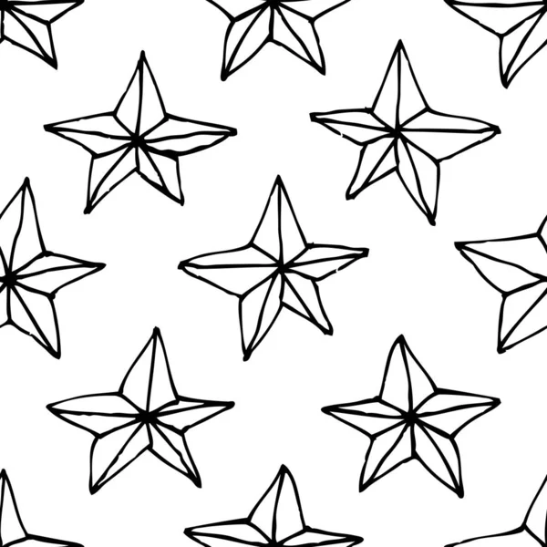 Padrão Sem Costura Desenhado Mão Fundo Abstrato Rabiscos Estrelas Ilustração — Vetor de Stock