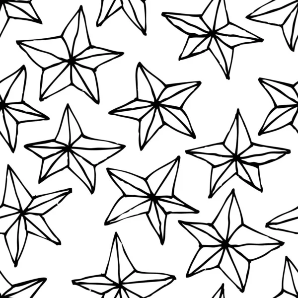 Padrão Sem Costura Desenhado Mão Fundo Abstrato Rabiscos Estrelas Ilustração — Vetor de Stock