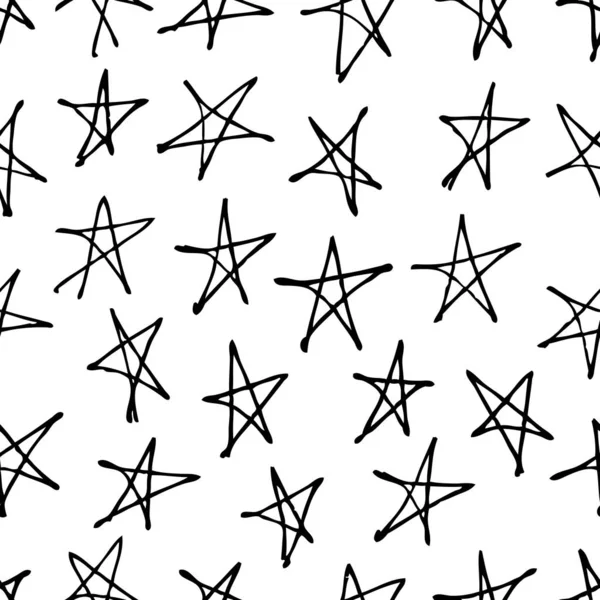 Handgezeichnetes Nahtloses Muster Abstrakter Doodle Hintergrund Vektor Kunst Illustration Sterne — Stockvektor