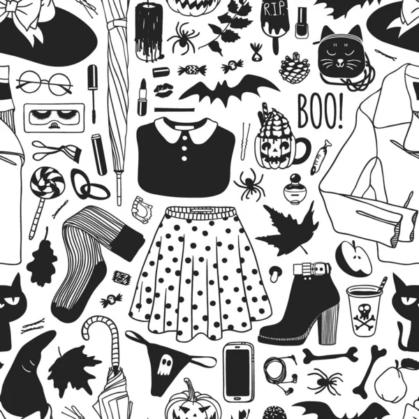 Conjunto Iconos Planos Halloween Blanco Negro Ilustración Vectorial — Archivo Imágenes Vectoriales