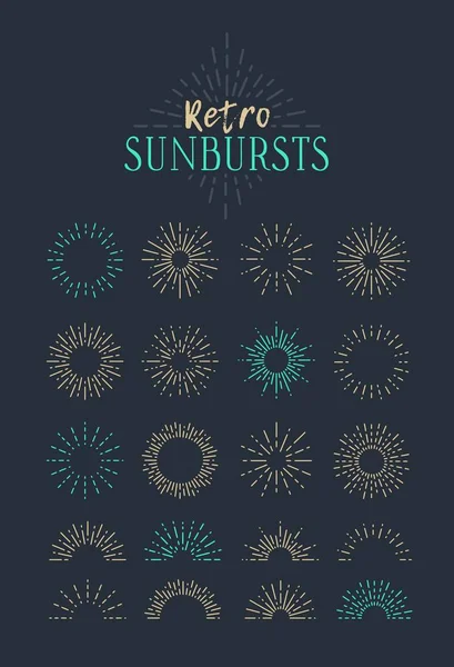 Set Sunbursts Vintage Diferentes Formas Elementos Diseño Rayas Explosión Retro — Archivo Imágenes Vectoriales