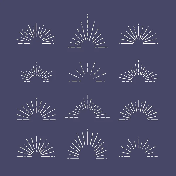 Set Sunbursts Vintage Diferentes Formas Elementos Diseño Rayas Explosión Retro — Vector de stock