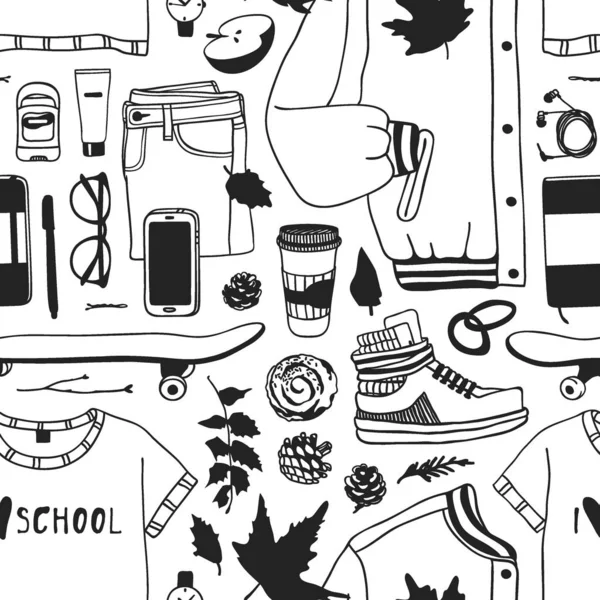 Handgezeichnete Herbstillustration Kreative Tusche Kunstwerk Schule Dinge Tatsächlicher Vektor Student — Stockvektor