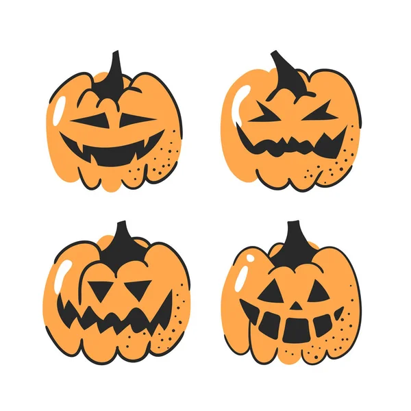Set Flat Halloween Pumpkins Black White Vector Illustration — Stock Vector