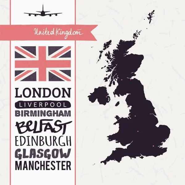 Carte Vectorielle Royaume Uni Gravure Grande Bretagne Vecteur — Image vectorielle