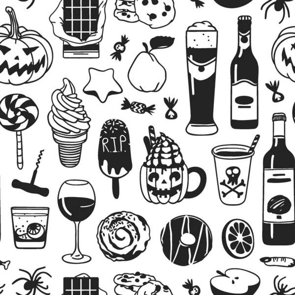 Conjunto Iconos Planos Halloween Blanco Negro Ilustración Vectorial — Vector de stock