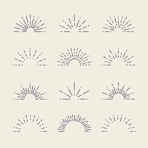 Set Sunbursts Vintage Diferentes Formas Elementos Diseño Rayas Explosión Retro — Vector de stock