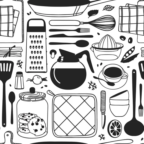 Hand Drawn Illustration Cooking Tools Dishes Food Creative Ink Art — Stock Vector