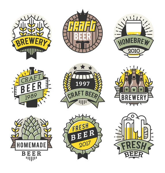 Набор Значков Vector Line Art Craft Beer Logos Винтажные Этикетки — стоковый вектор