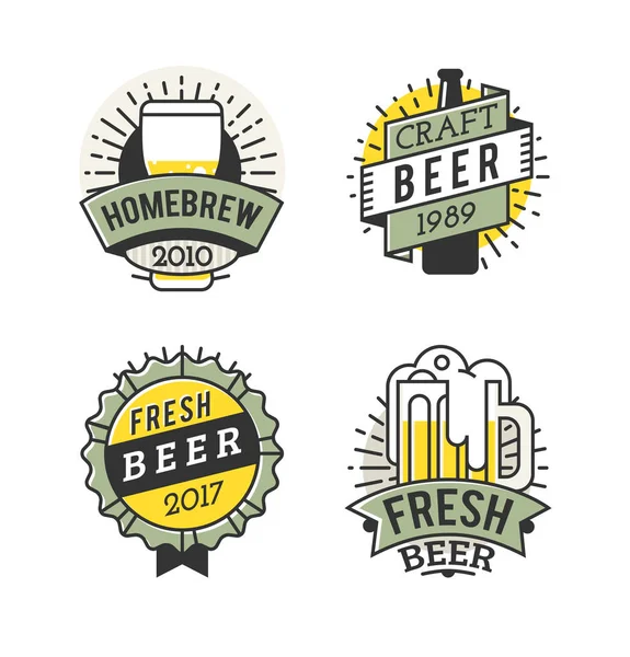 Векторні Знак Лінії Мистецтва Логотип Крафт Пива Урожай Етикетка Brew — стоковий вектор