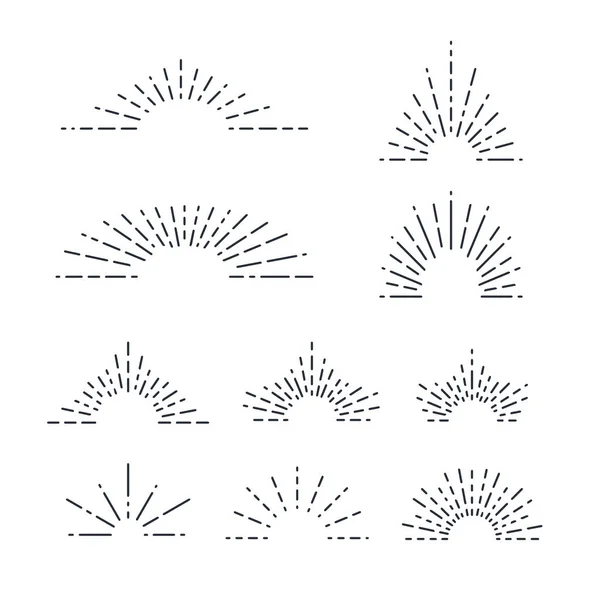 Set Sunbursts Vintage Diferentes Formas Elementos Diseño Rayas Explosión Retro — Archivo Imágenes Vectoriales