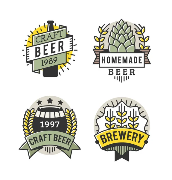 Vector Line Art Badge Craft Beer Logo Vintage Label Voor — Stockvector